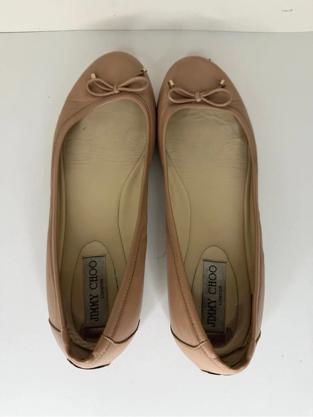 Jimmy Choo London Nude Beige Bow Ballet Flat Women’s Size 40 US 9 Made in Spain